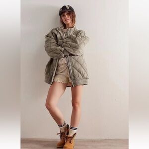 Free People Juno Quilted Jacket Bomber Oversized Buttondown